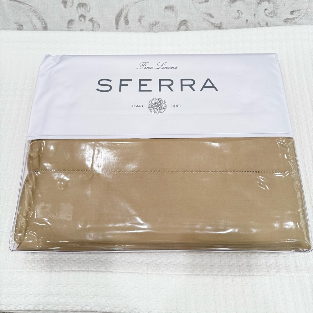 SFERRA LEONARDO PERCALE 4-PIECE QUEEN SHEET SET OAT BROWN MADE IN ITALY